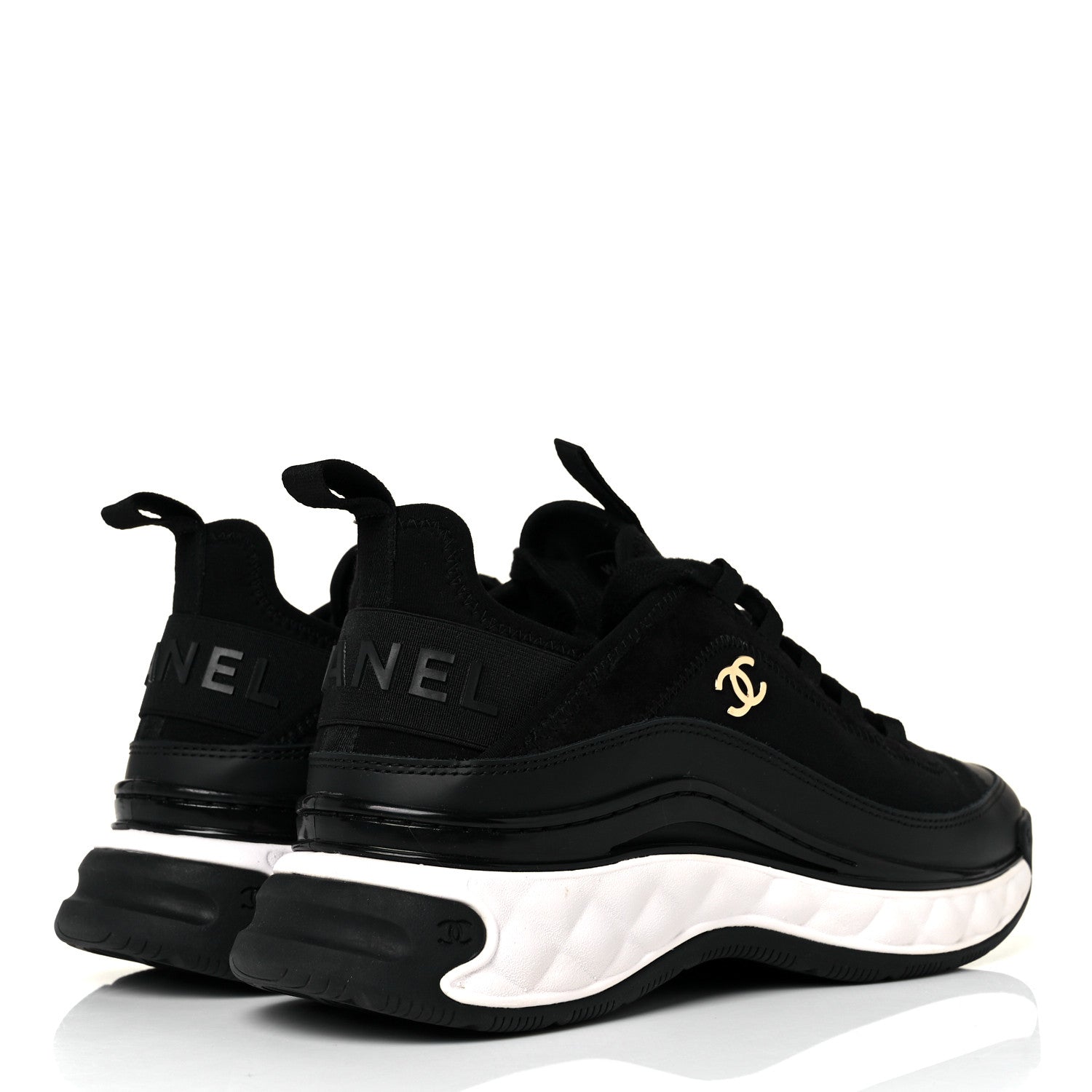 Chanel Velvet Calfskin Mixed Fibers CC Sneakers 37.5 Black 4 of 10