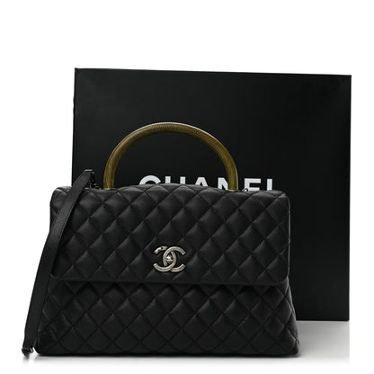 Chanel Caviar Lizard Quilted Medium Coco Handle Flap Black Khaki 14 of 14