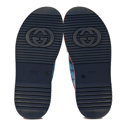 Gucci Monogram Multicolor Criss Cross Platform Slide Sandals 39 Light Blue Blue Pink Red 5 of 9