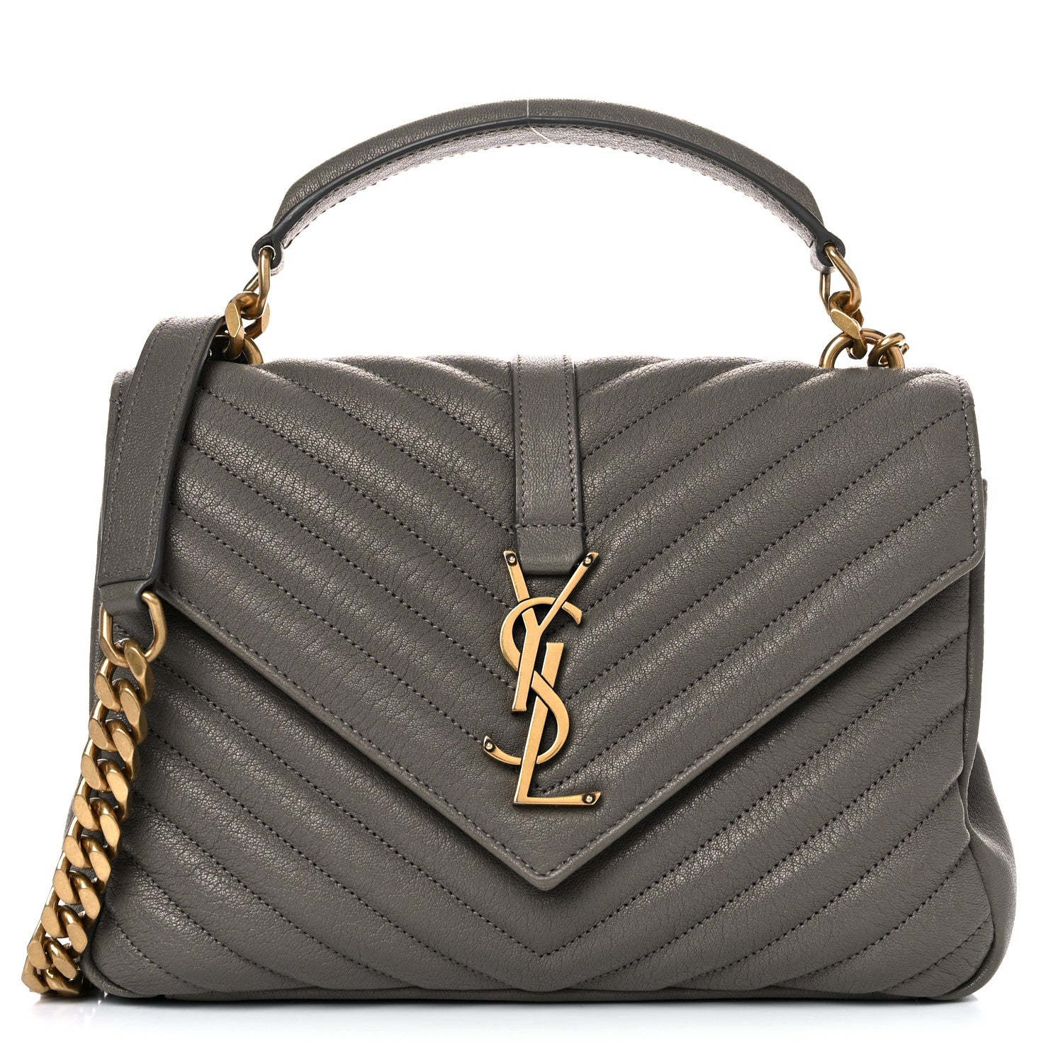 Saint Laurent Sheepskin Matelasse Chevron Monogram Medium College Bag Light Coal 1 of 11