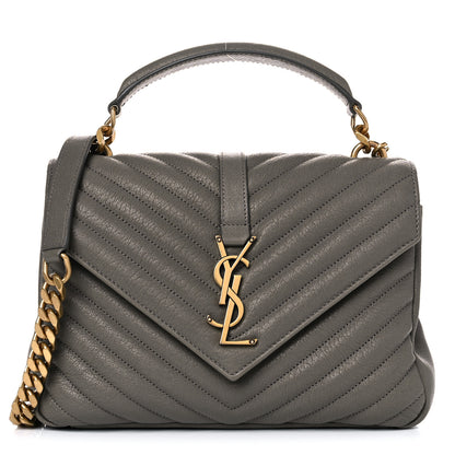 Saint Laurent Sheepskin Matelasse Chevron Monogram Medium College Bag Light Coal 1 of 11