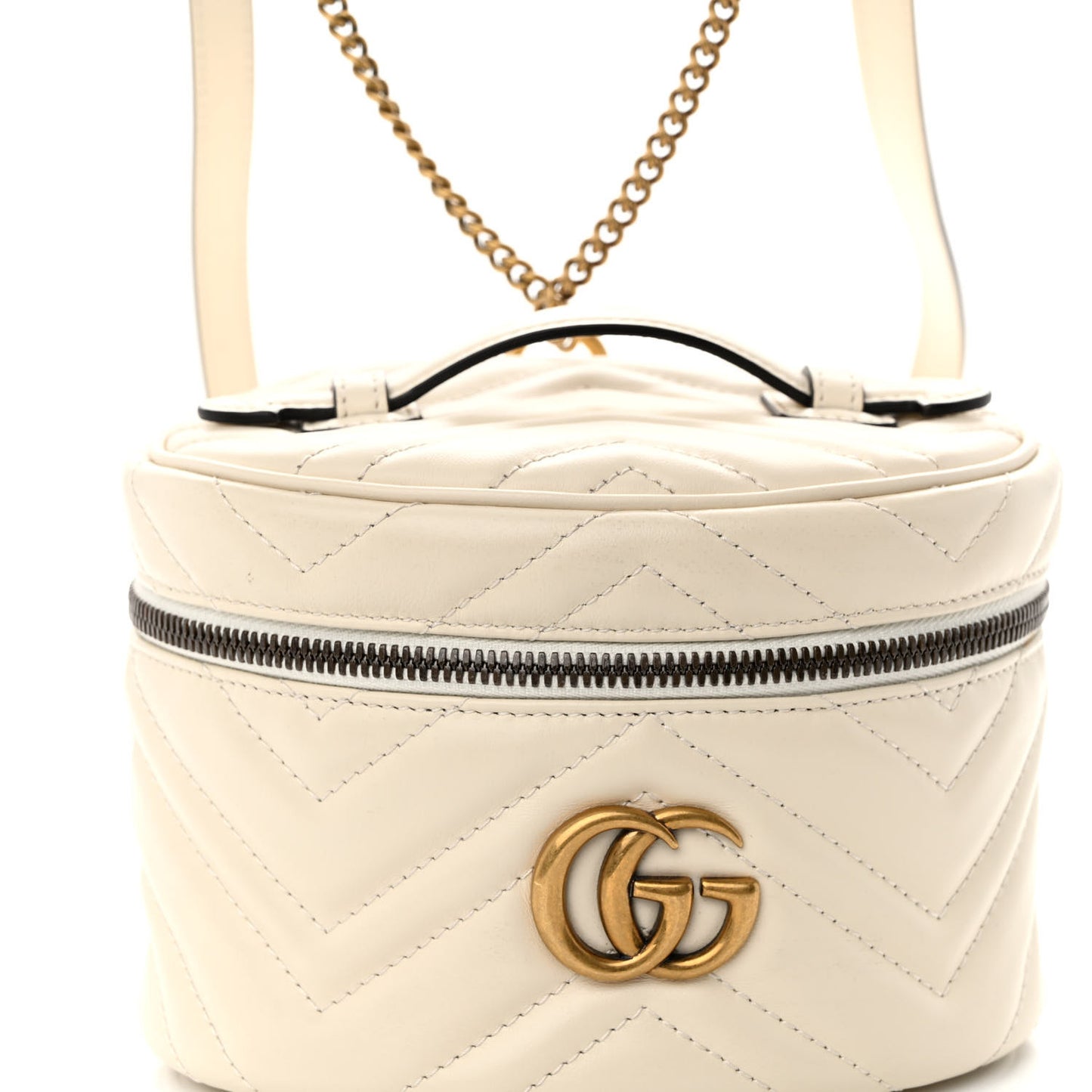 Calfskin Matelasse Mini GG Marmont Round Backpack White