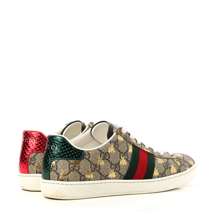 Gucci GG Supreme Monogram Bees Ayers Web Womens Ace Sneakers 37 Beige Oro Green Red 4 of 10