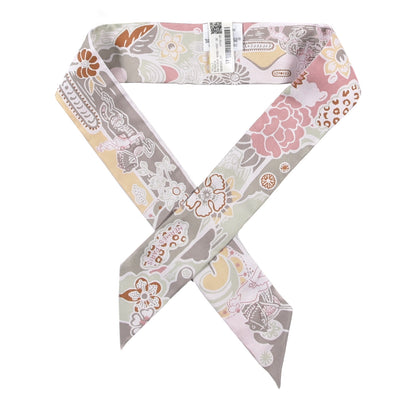 Hermes Silk Bingata Twilly Vieux Rose Vert De Eau 1 of 4