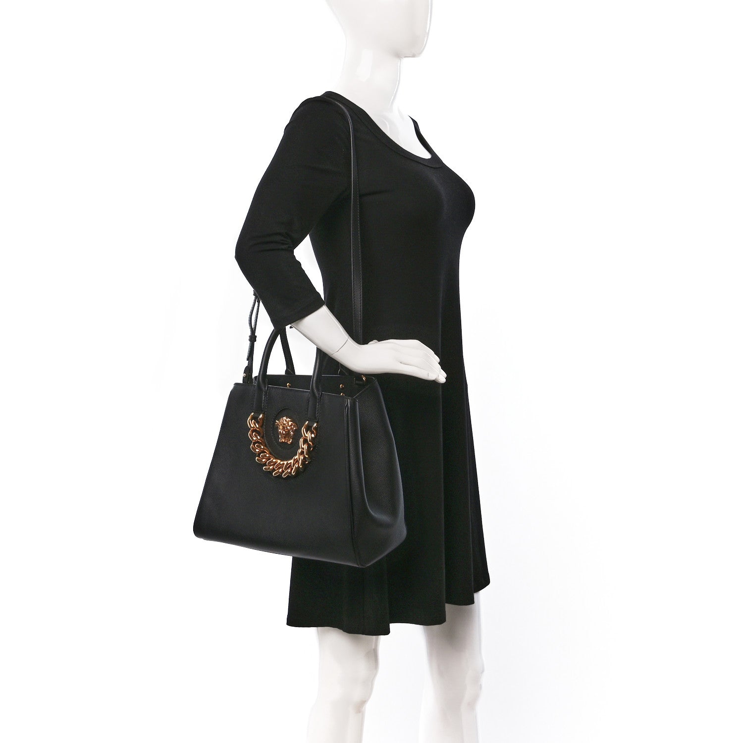Versace Grained Calfskin Small La Medusa Tote Bag Black 3 of 16