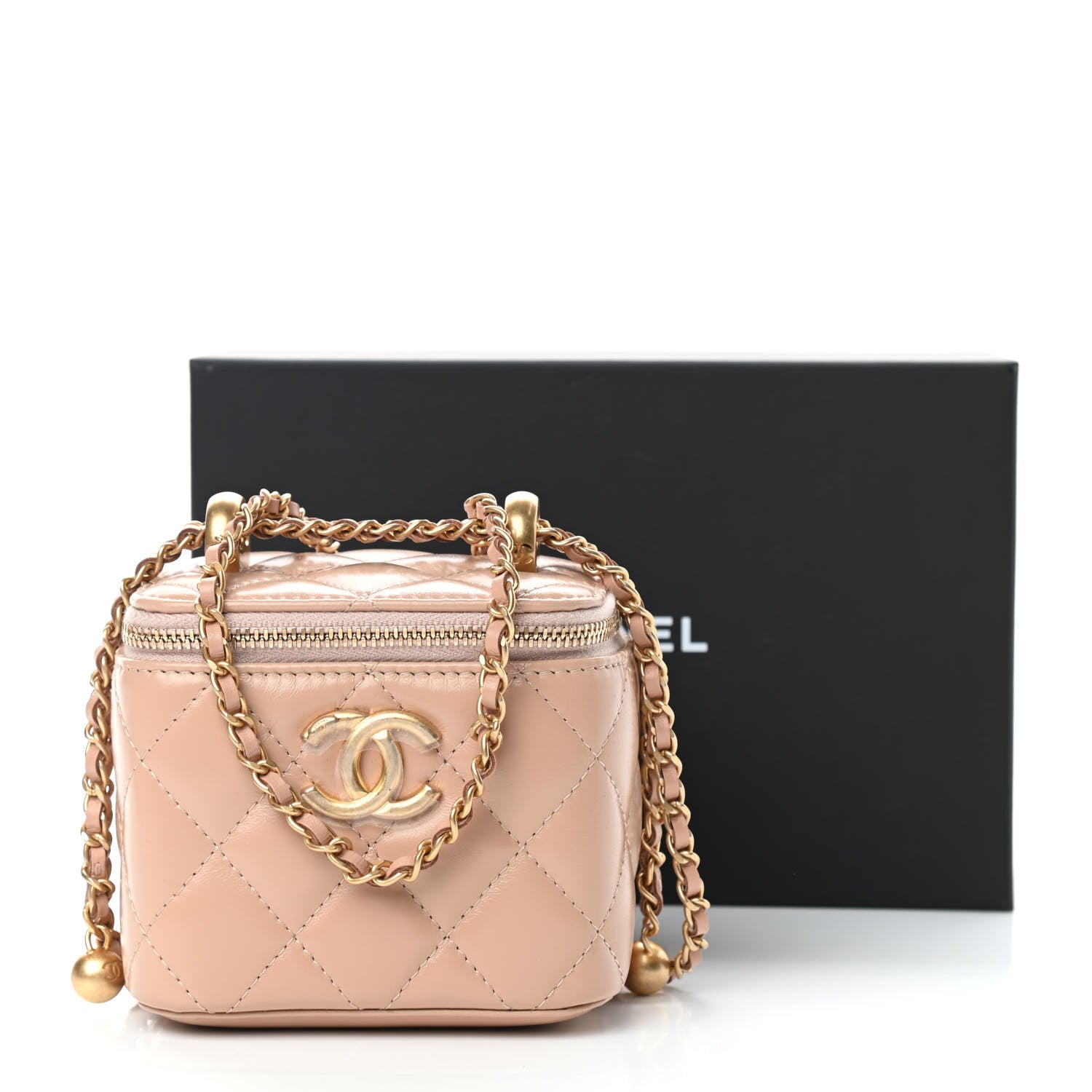 Chanel Calfskin Quilted Mini Perfect Fit Vanity Case With Chain Beige 11 of 11
