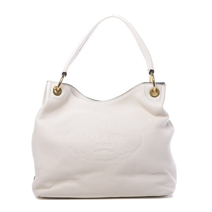 Prada Vitello Phenix Embossed Logo Hobo White 1 of 10