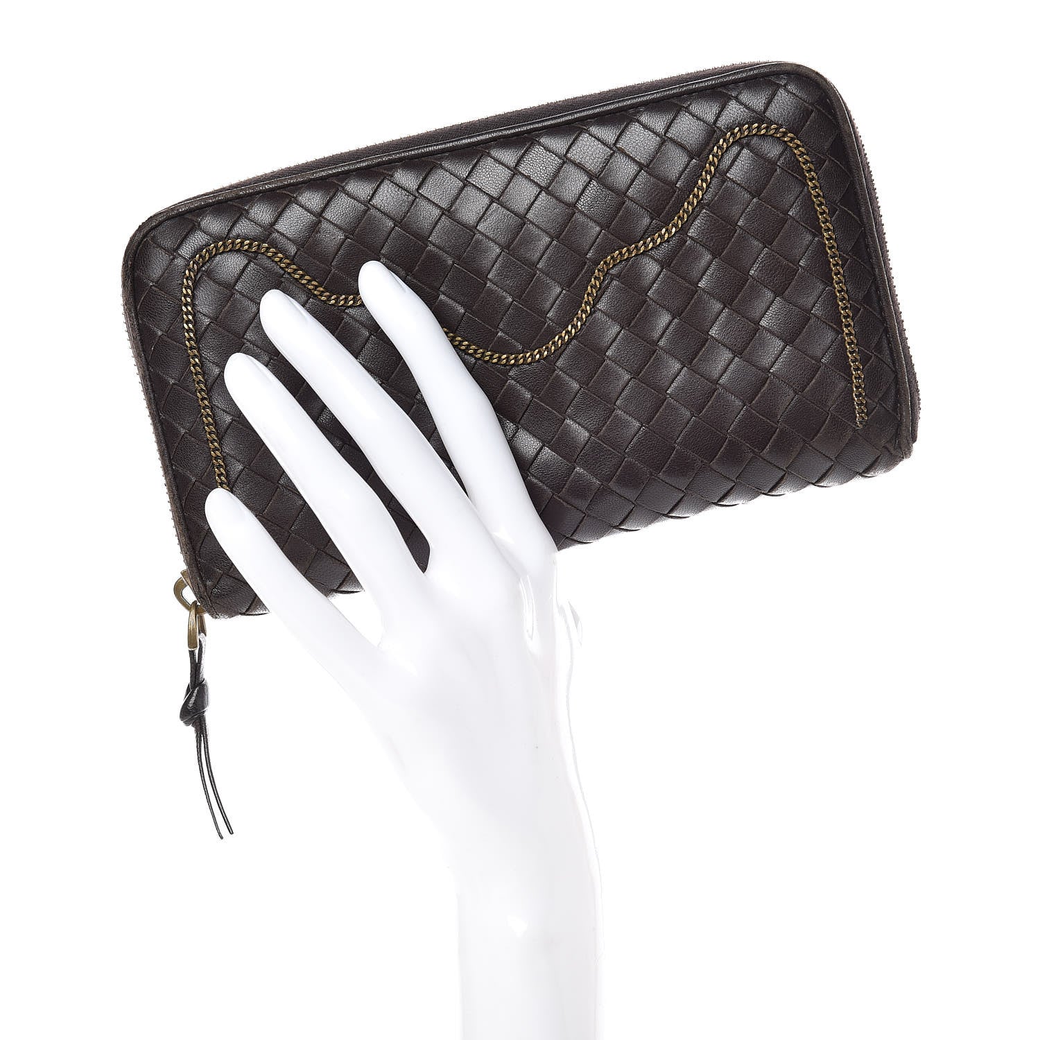 Bottega Veneta Nappa Intrecciato Zip Around Chain Wallet Ebano 2 of 20