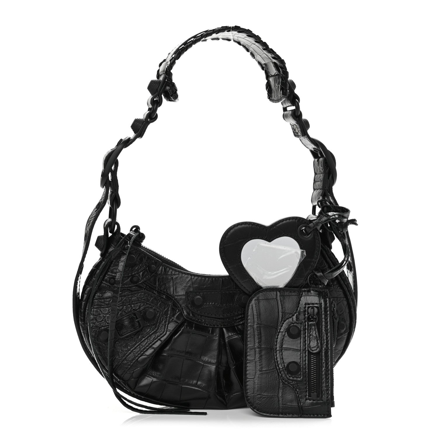 Balenciaga Extra Supple Calfskin Crocodile Embossed Monochrome Le Cagole Shoulder Bag XS Black 1 of 10