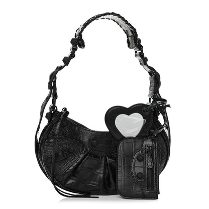 Balenciaga Extra Supple Calfskin Crocodile Embossed Monochrome Le Cagole Shoulder Bag XS Black 1 of 10