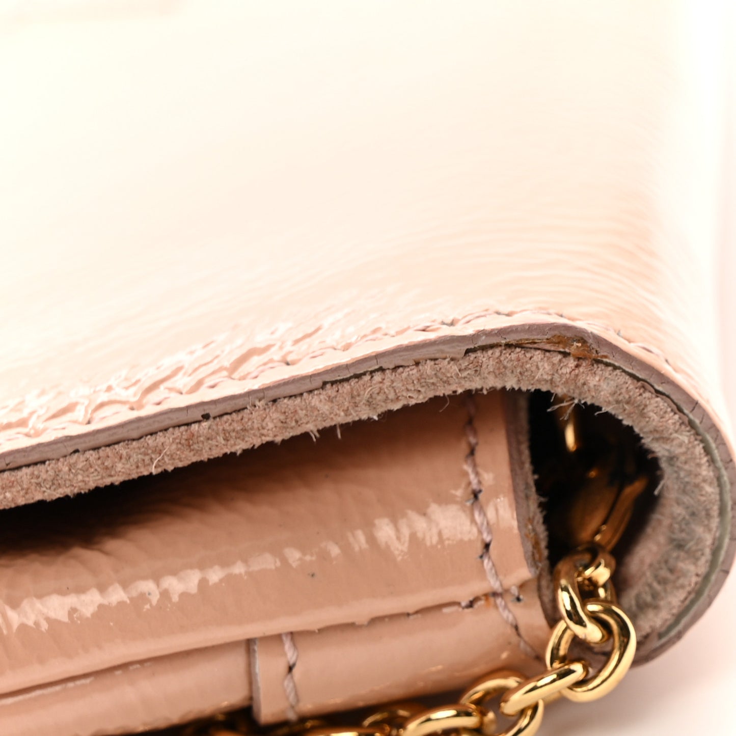 Patent Calfskin Belle de Jour Chain Clutch Pink