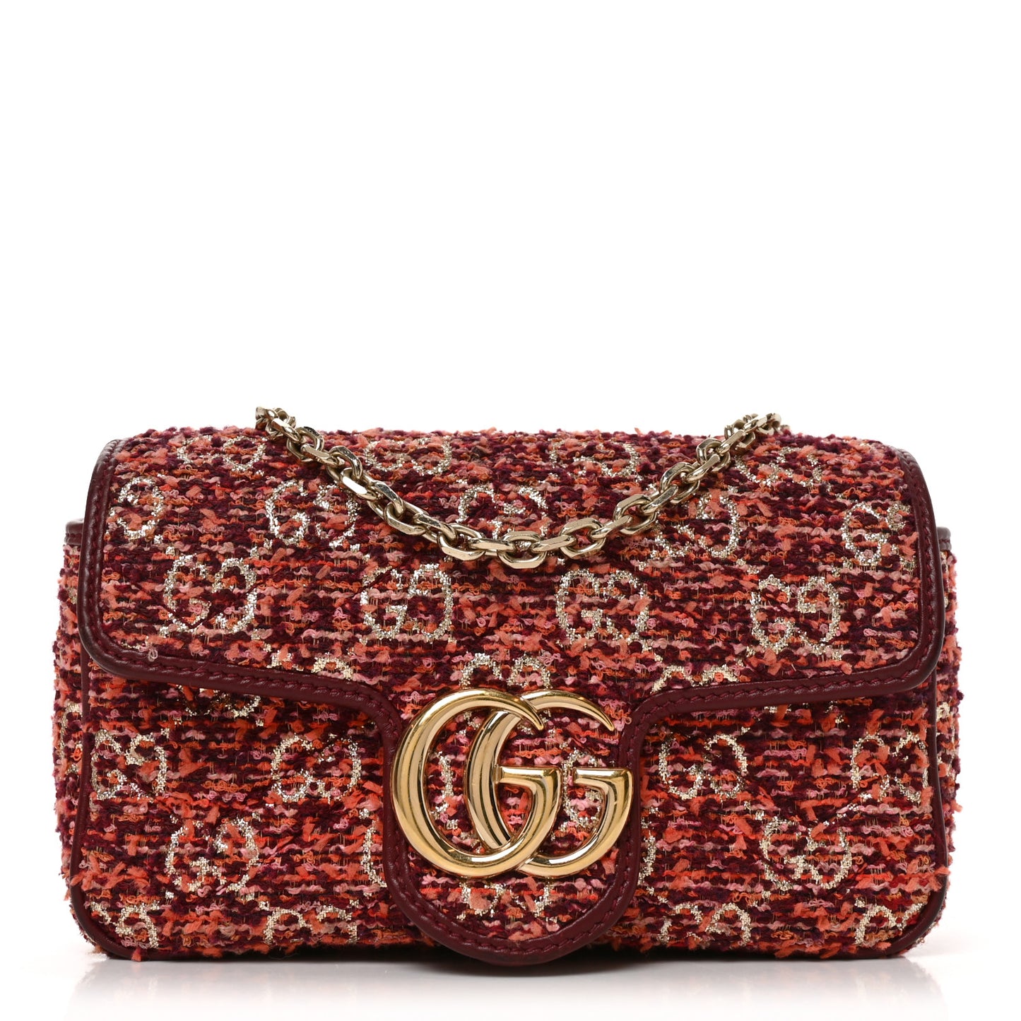 Tweed GG Monogram Mini GG Marmont Shoulder Bag Pink Red