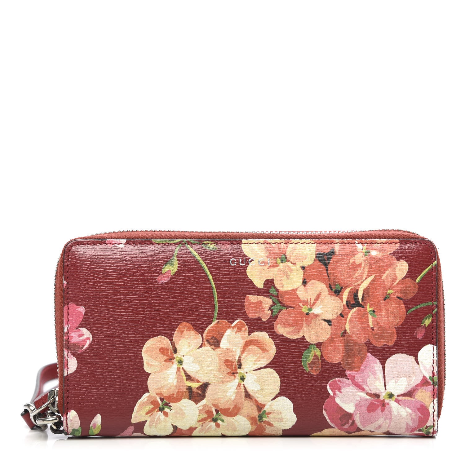 Gucci Shangai Calfskin Blooms Print Zip Around Wrist Wallet Romantic Cerise Multicolor 1 of 9