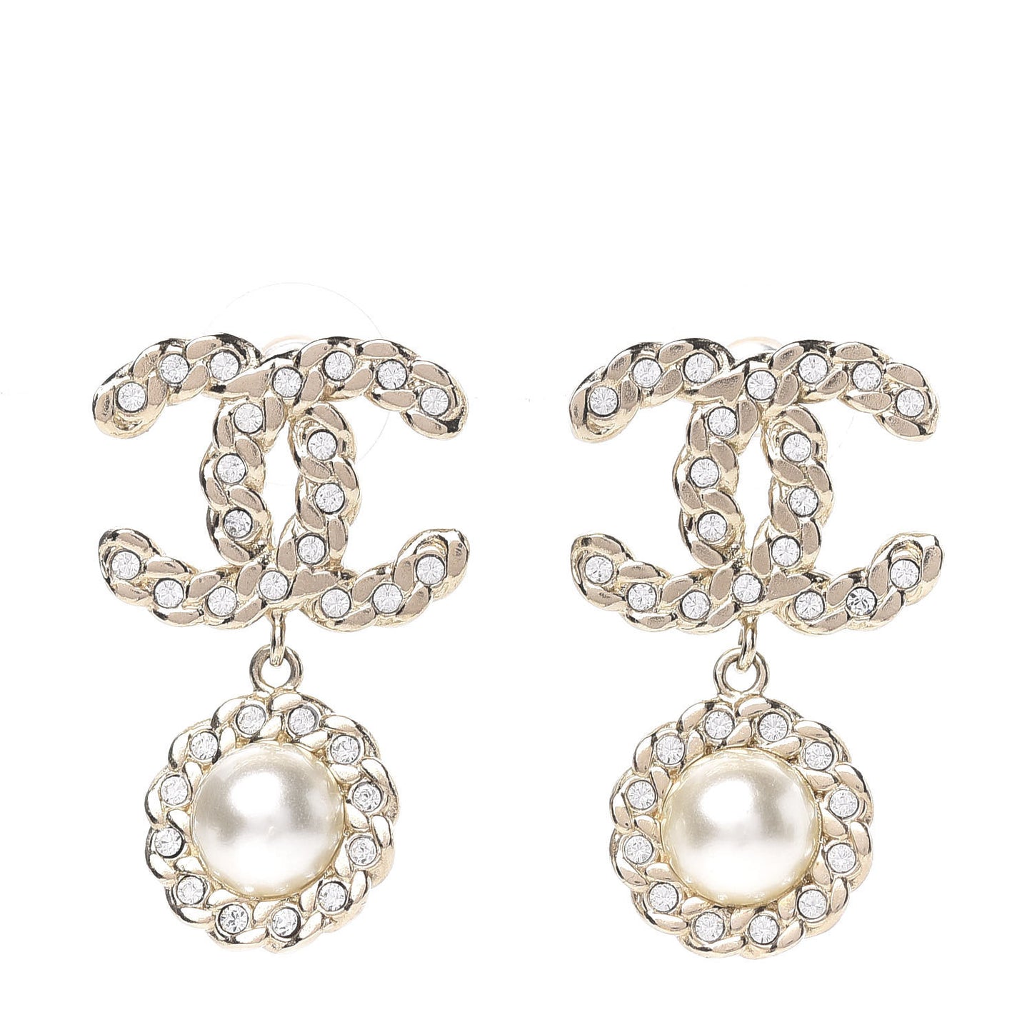 Crystal Pearl Pearls Coronation CC Drop Earrings Gold