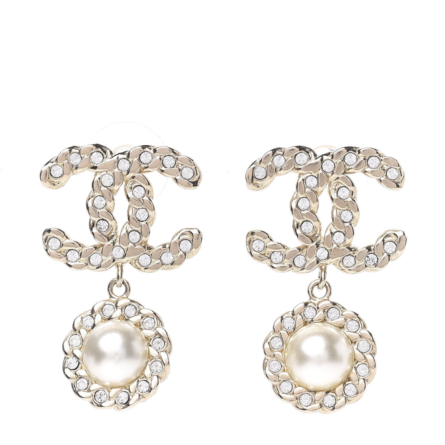 Chanel Crystal Pearl Pearls Coronation CC Drop Earrings Gold 1 of 5