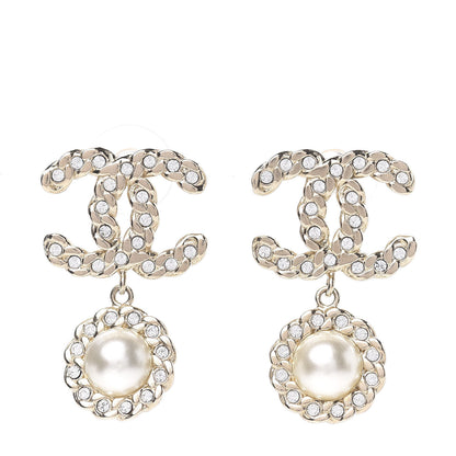 Chanel Crystal Pearl Pearls Coronation CC Drop Earrings Gold 1 of 5
