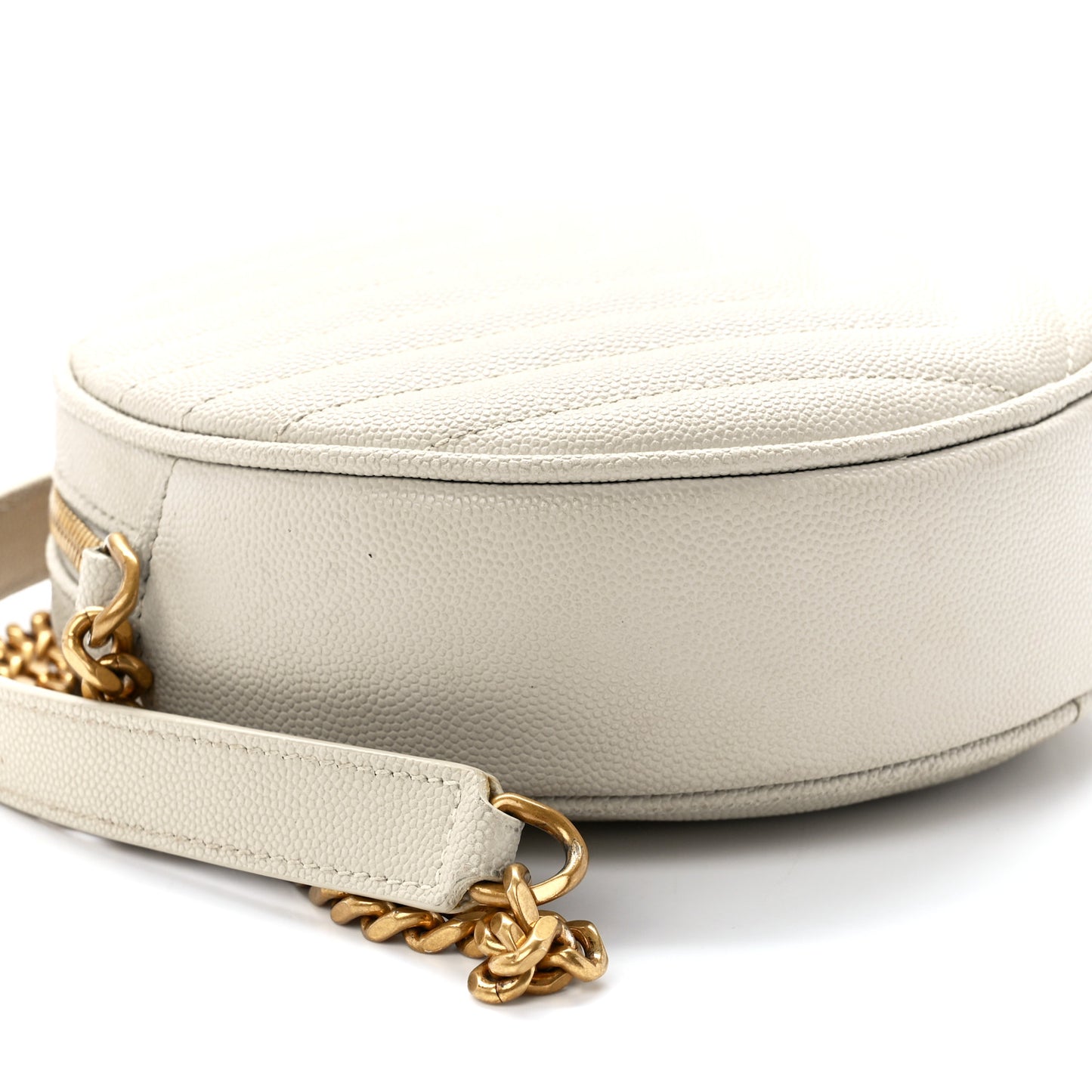 Grain De Poudre Matelasse Chevron Quilted Round Vinyle Camera Bag Blanc Vintage