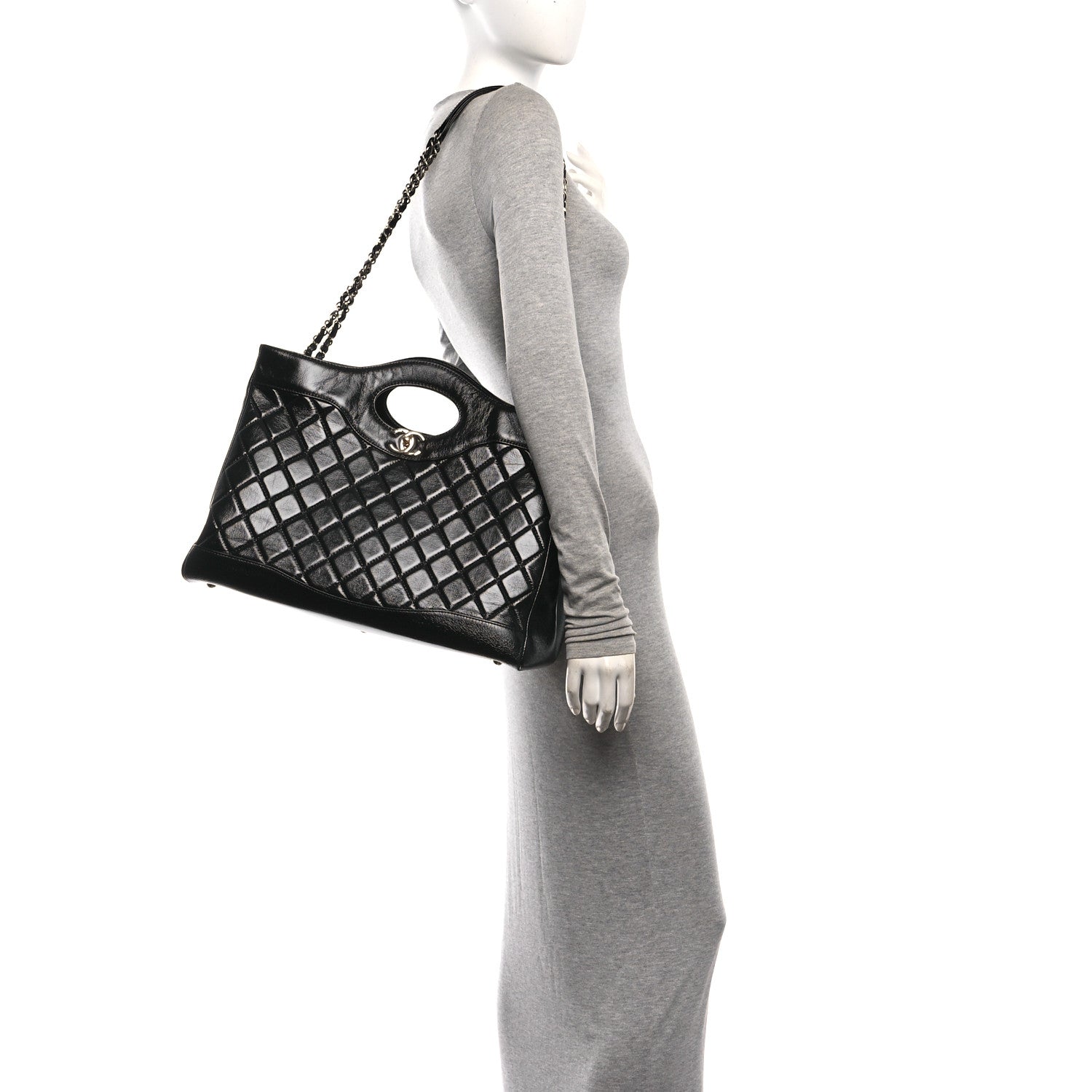 Chanel Shiny Aged Calfskin Quilted Large 31 Shopping Bag Black 2 of 10