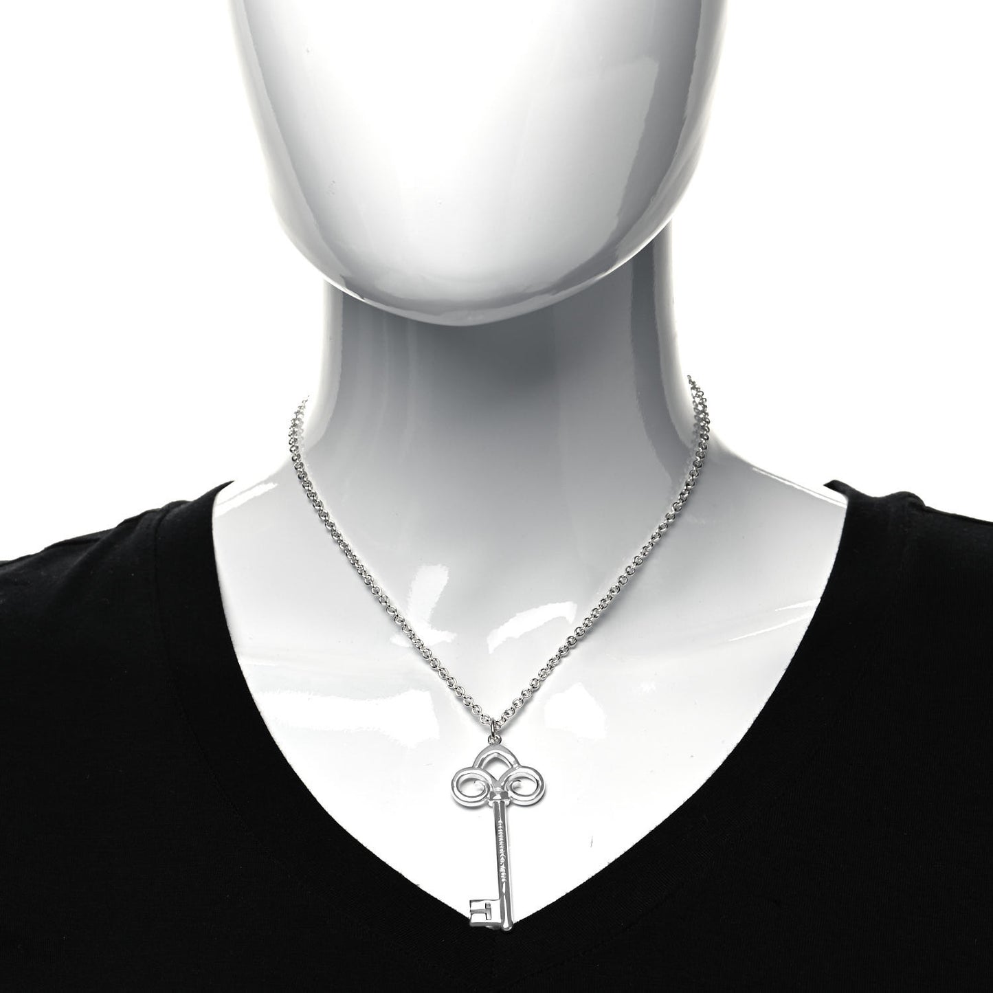Sterling Silver Large Fleur De Lis Key Pendant Necklace