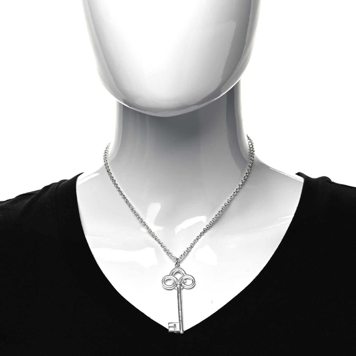 Tiffany Sterling Silver Large Fleur De Lis Key Pendant Necklace 2 of 5