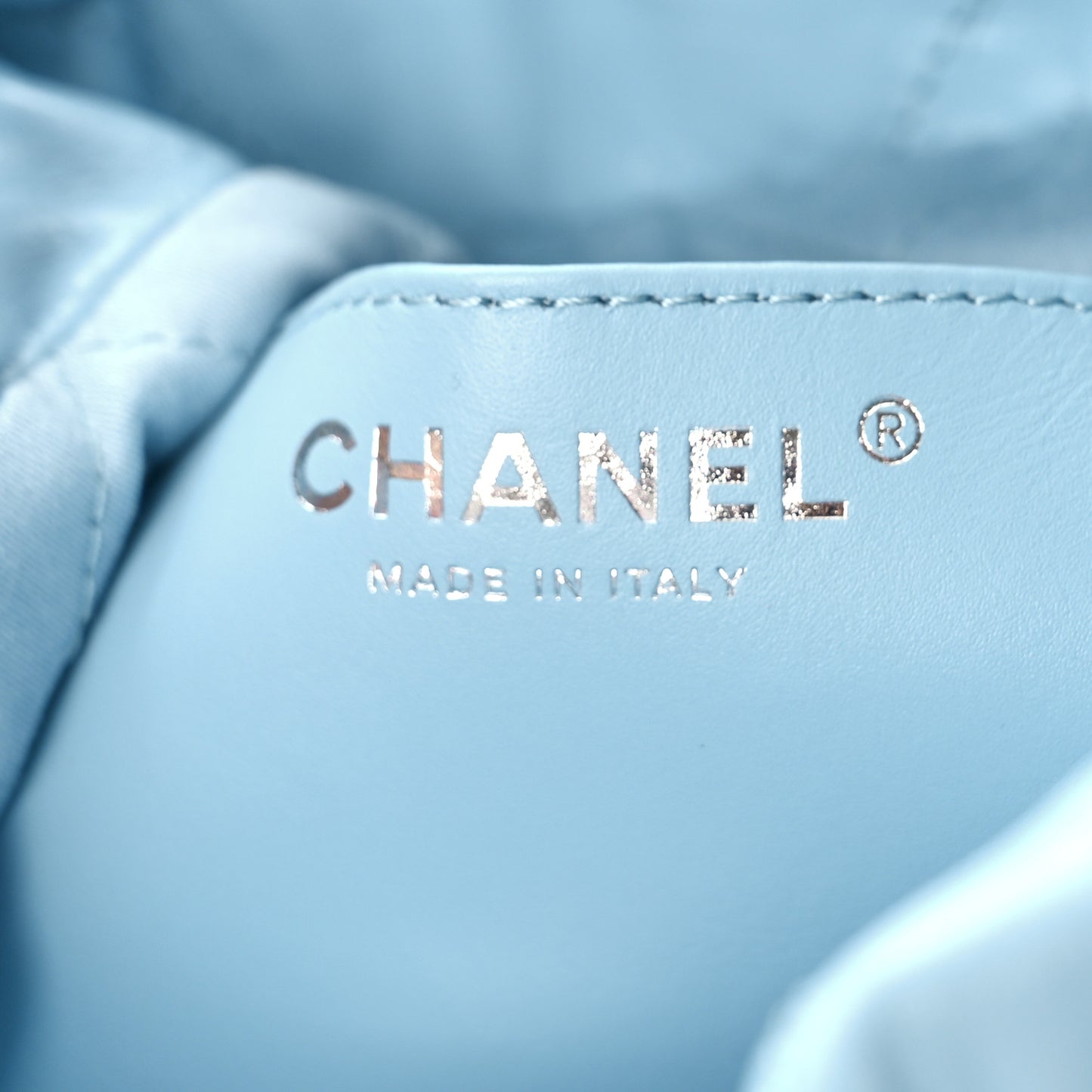 Shiny Calfskin Quilted Mini Chanel 22 Light Blue