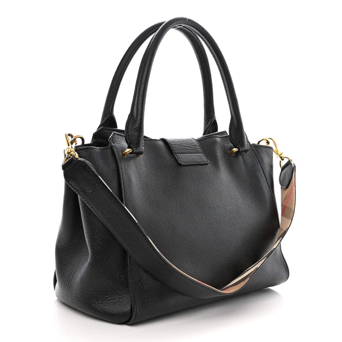 Soft Grain Calfskin Medium Buckle Tote Black