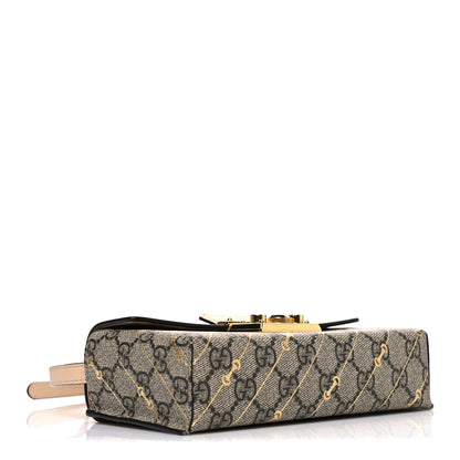 Gucci GG Supreme Monogram Calfskin Horsebit Print Mini Padlock Top Handle Shoulder Bag Beige Ebony Light Pink 3 of 10
