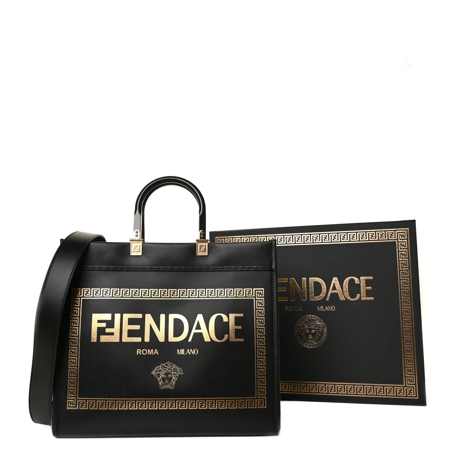Fendi X VERSACE Calfskin Plexiglass Fendace Medium Fendi Sunshine Shopper Tote Black 9 of 9