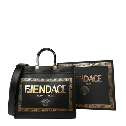 Fendi X VERSACE Calfskin Plexiglass Fendace Medium Fendi Sunshine Shopper Tote Black 9 of 9