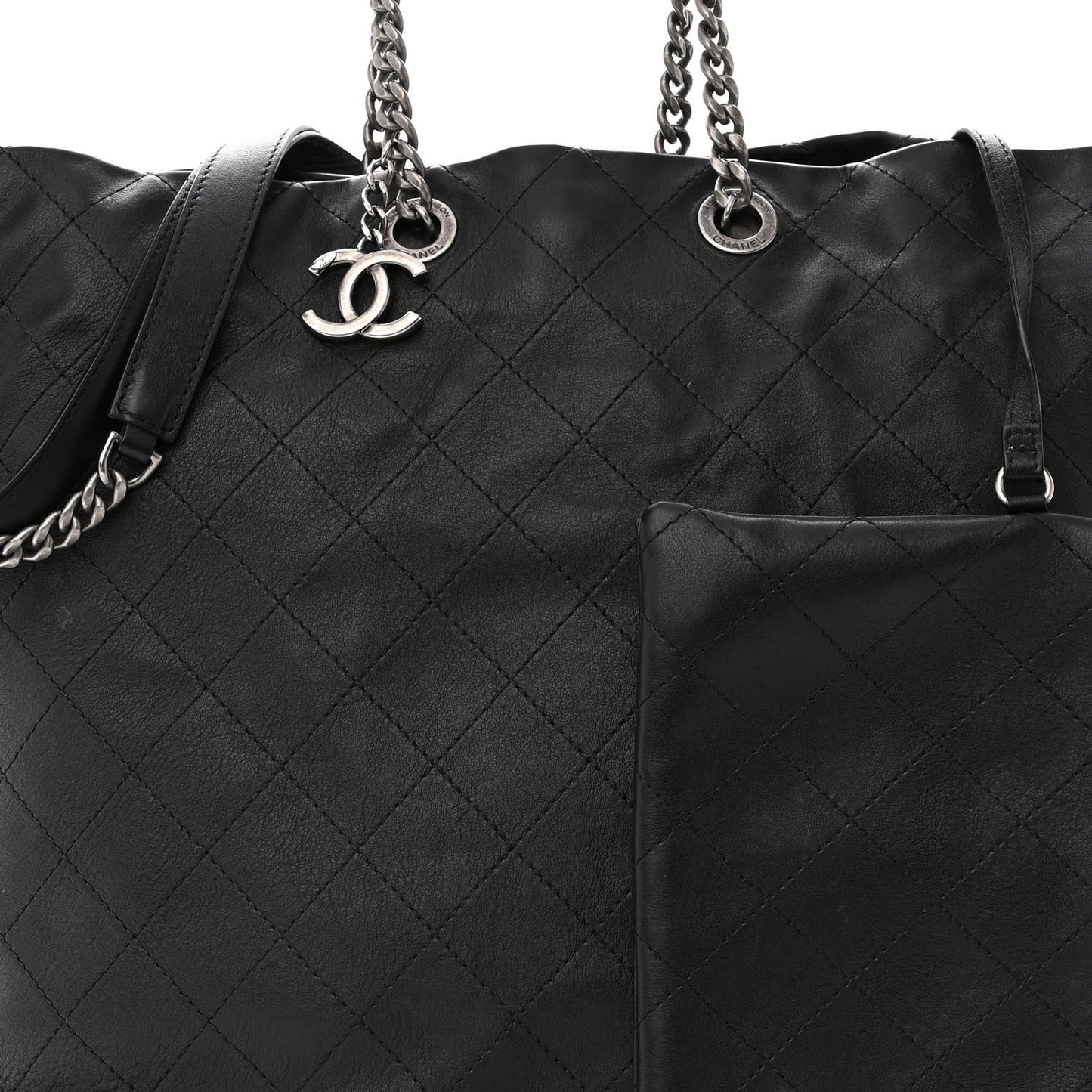 Calfskin Stitched Large Hobo Black