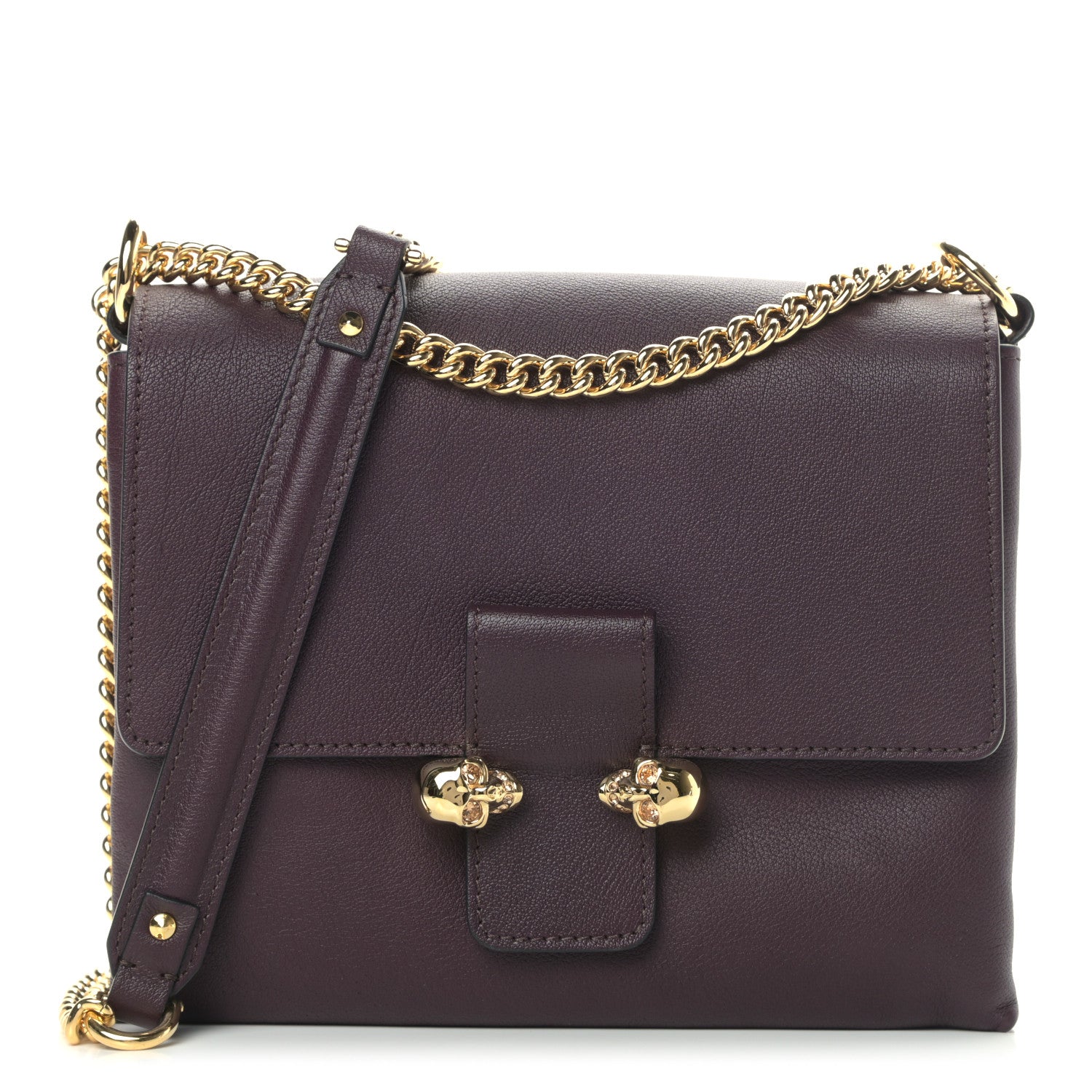 Alexander McQueen Calfskin Small Twin Skull Chain Crossbody Purple 1 of 9