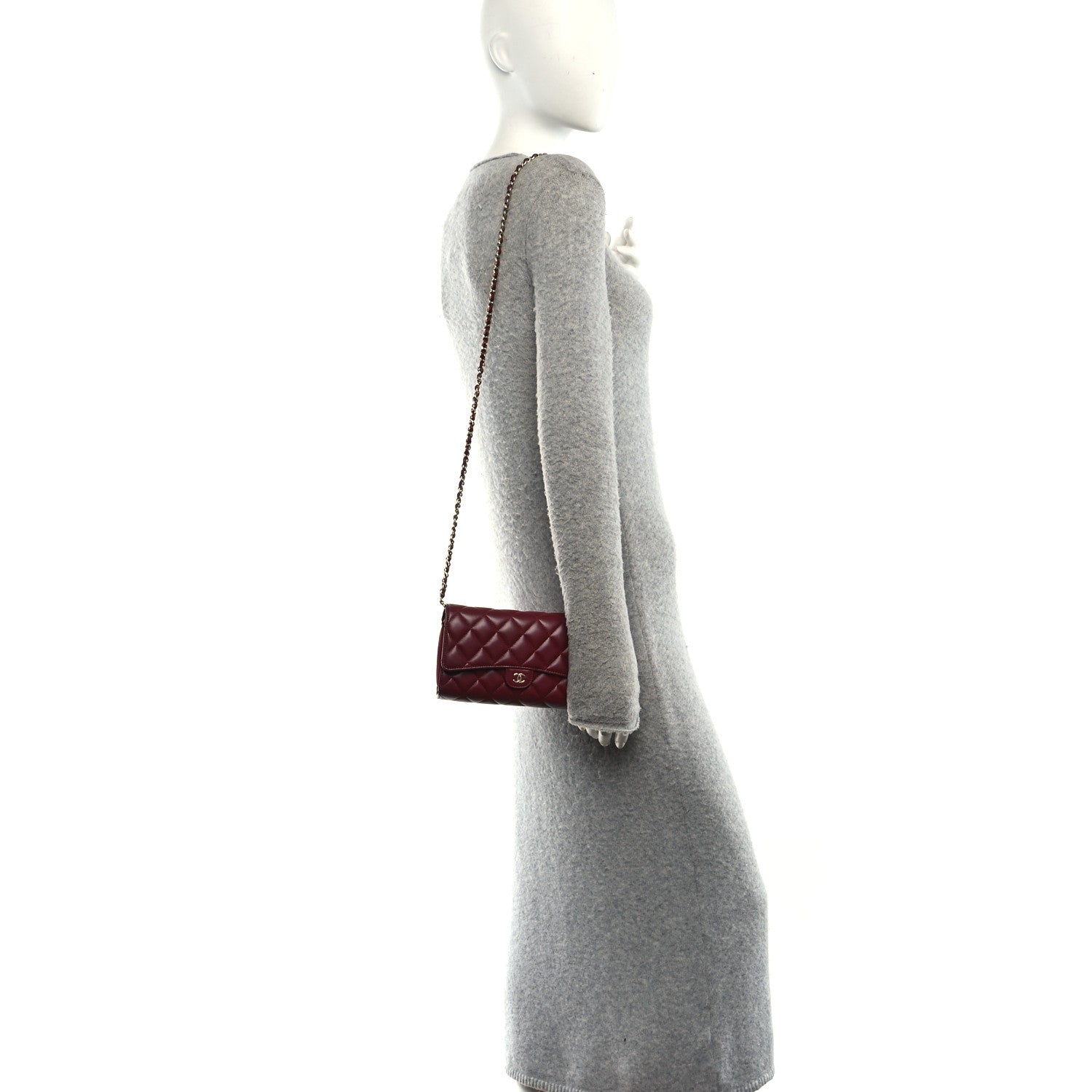 Chanel Lambskin Quilted Phone Holder Wallet on Removable Chain Burgundy 2 of 14