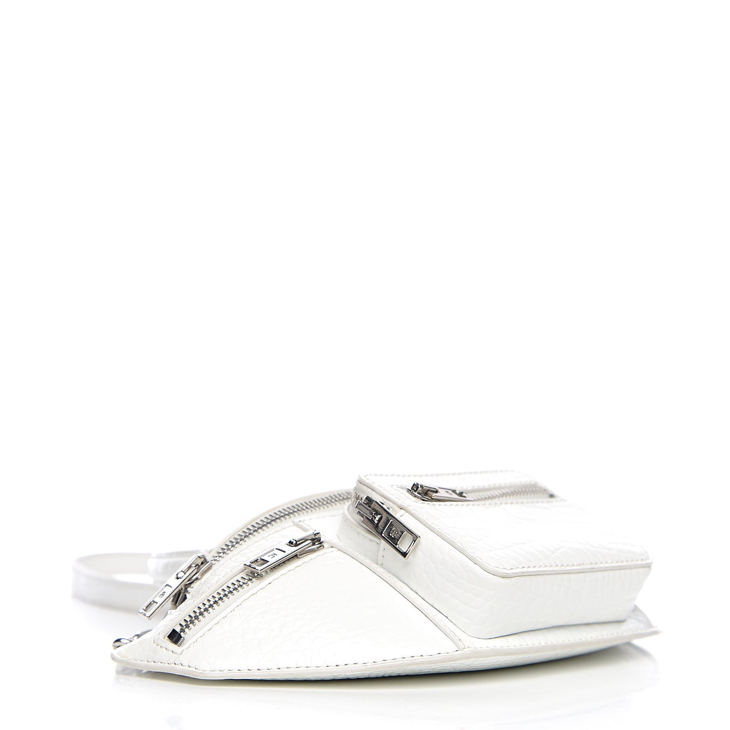 Crocodile Embossed Patent Mini Top Handle Attica Belt Bag White