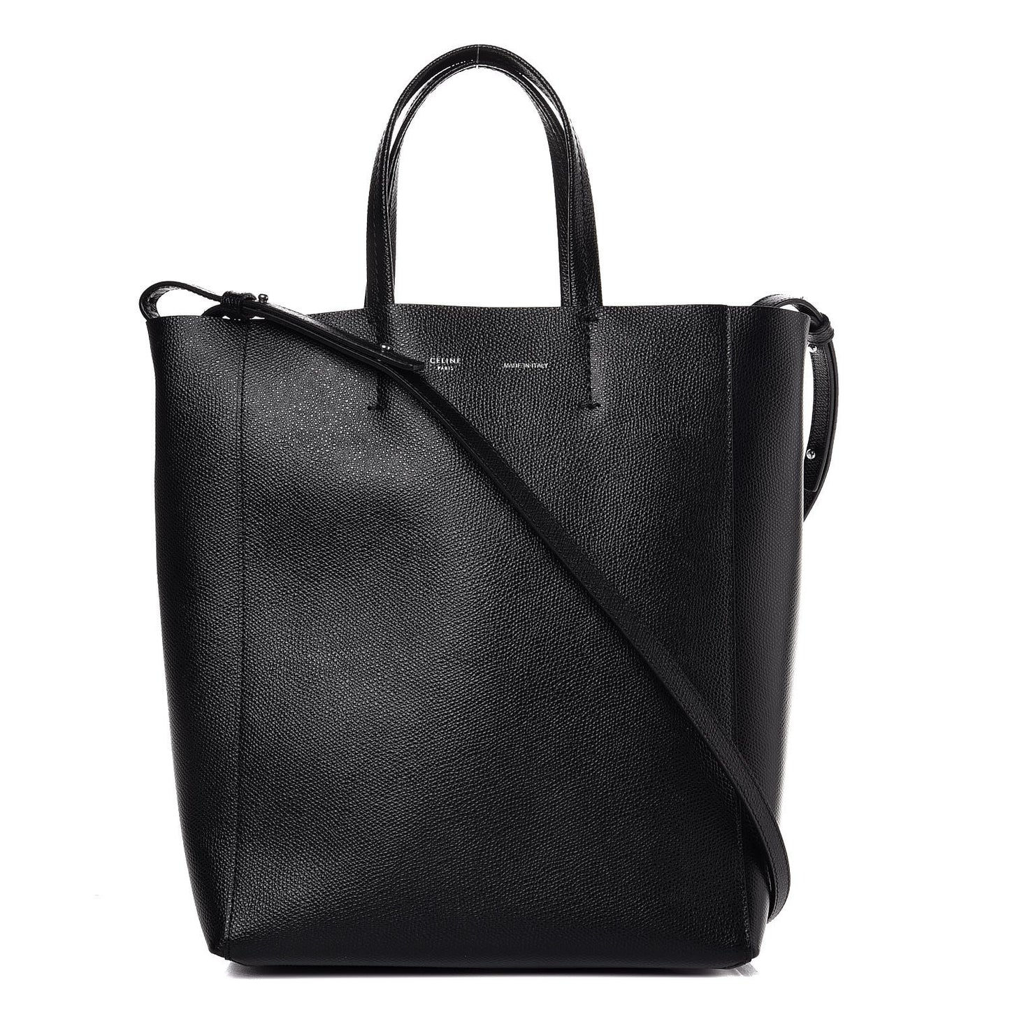 Grained Calfskin Small Vertical Cabas Black