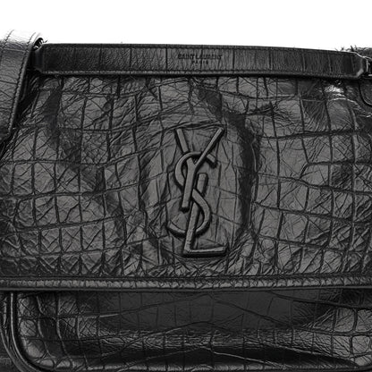 Saint Laurent Crocodile Embossed Lambskin Monogram Medium Niki Chain Satchel Black 7 of 9