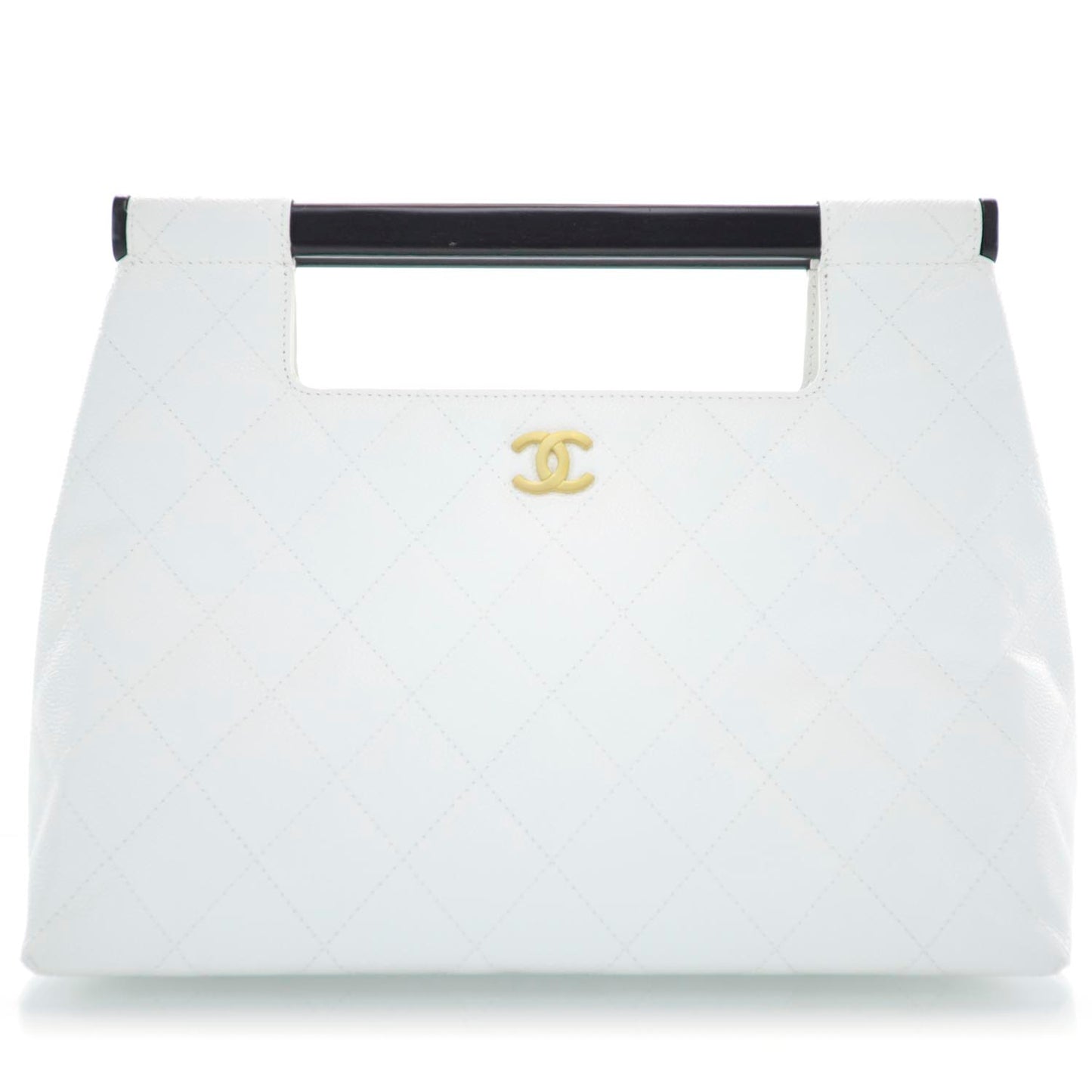 Caviar Quilted Wood Handle Tote White
