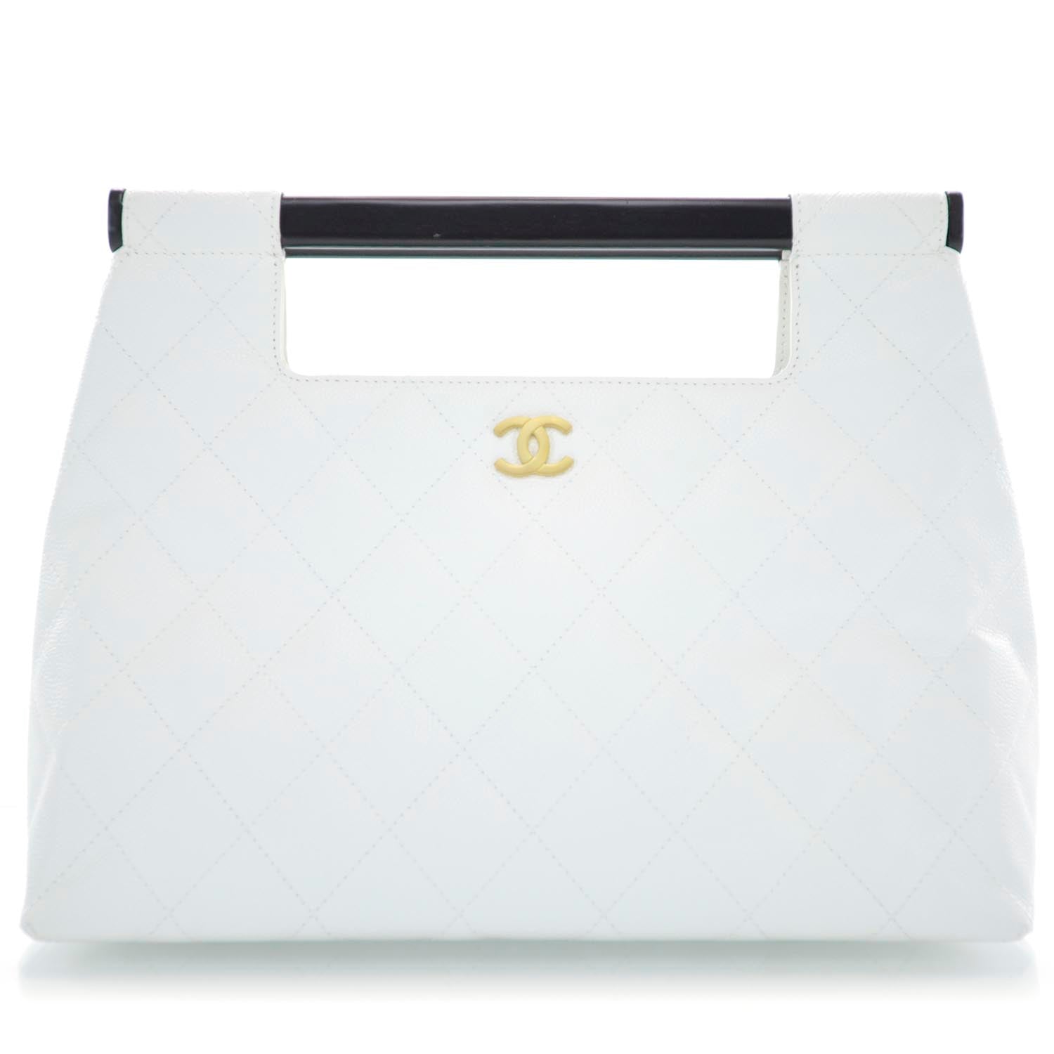 Chanel Caviar Quilted Wood Handle Tote White 1 of 9