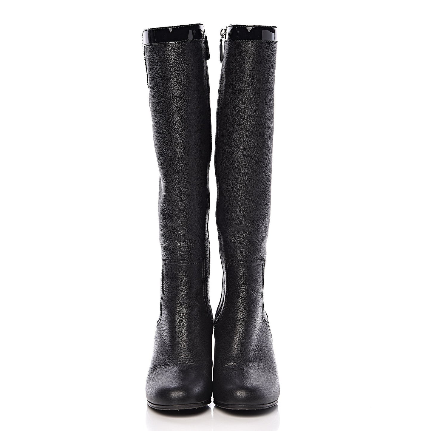 Grained Goatskin Patent Calfskin High Boots 37.5 Black