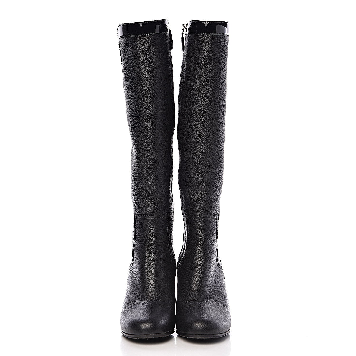 Chanel Grained Goatskin Patent Calfskin High Boots 37.5 Black 2 of 9