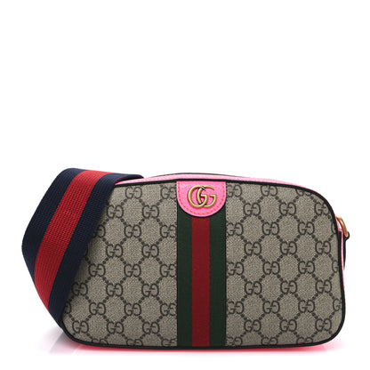 Gucci GG Supreme Monogram Textured Dollar Calfskin Web Ophidia Small Crossbody Bag Beige Ebony Fuchsia 1 of 10