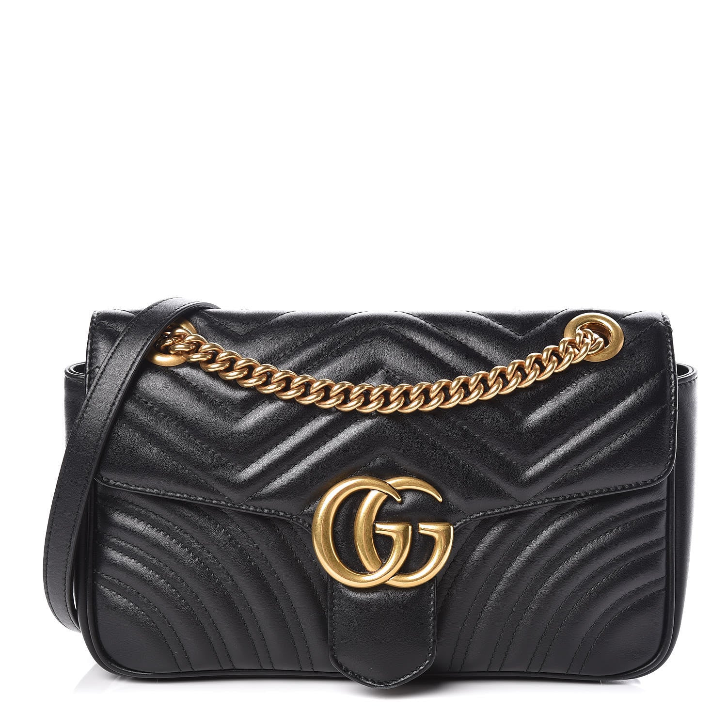 Gucci Calfskin Matelasse Small GG Marmont Shoulder Bag Black 1 of 11