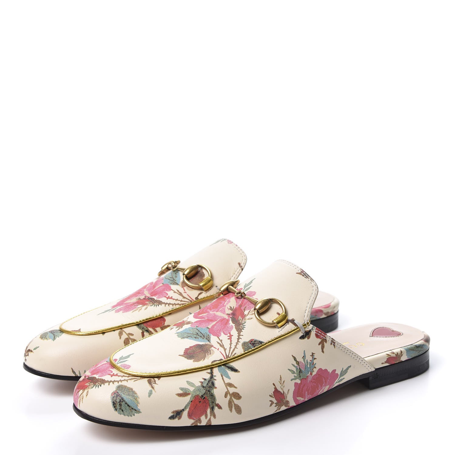 Gucci Calfskin Stamp Allover Rose Princetown Slippers 36 Ivory Multicolor 4 of 10