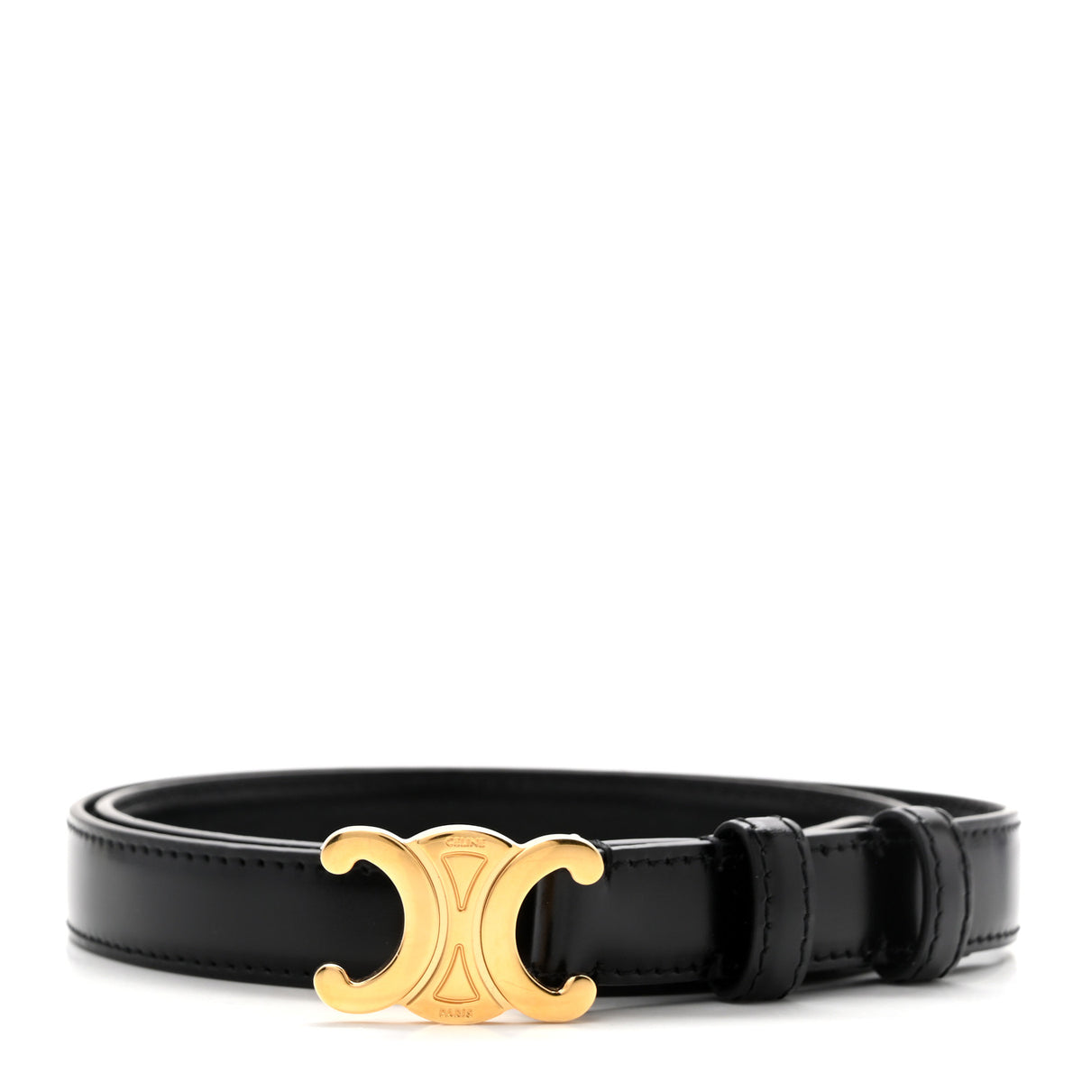 Celine Box Calfskin Medium 25mm Triomphe Belt 75 30 Black 1 of 6