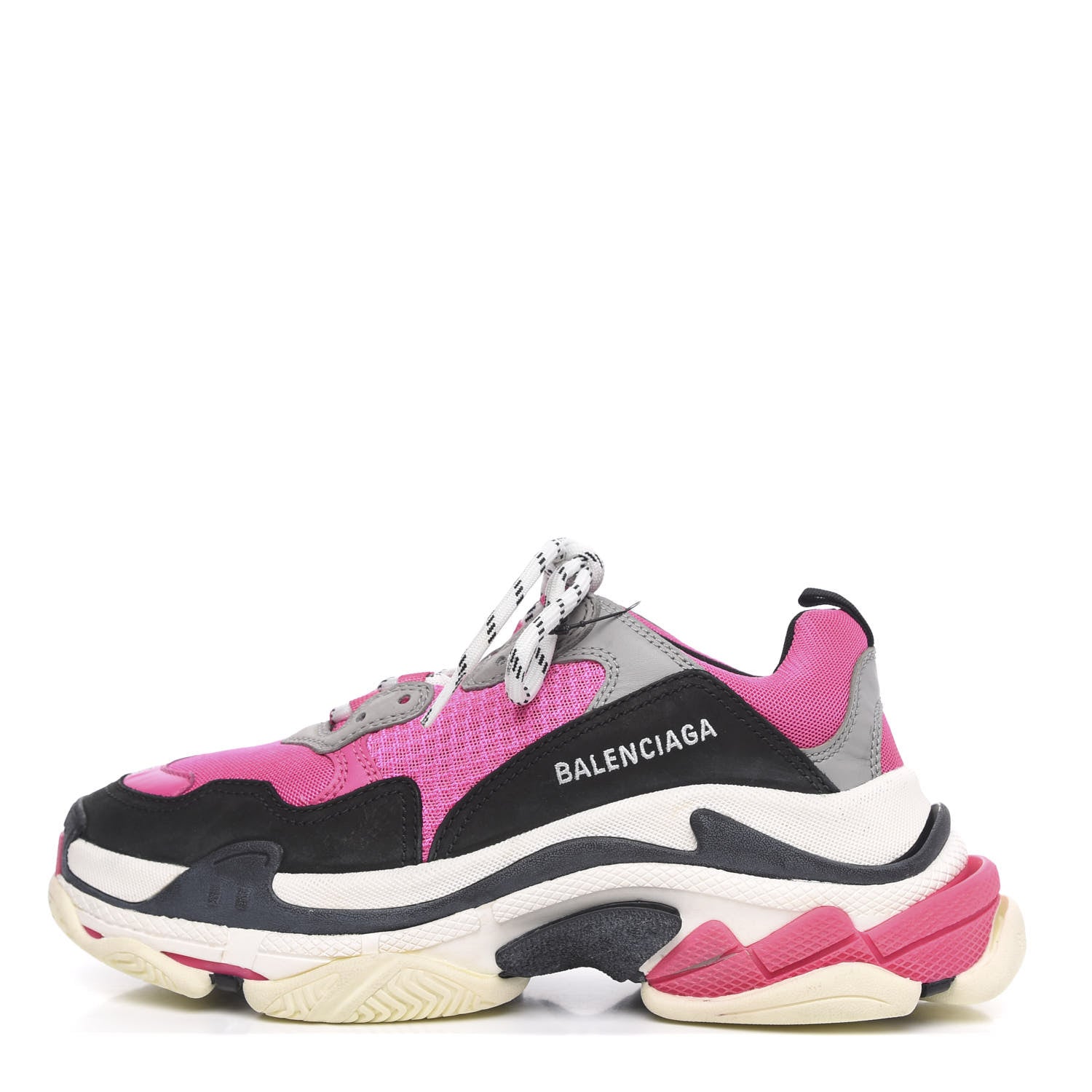Balenciaga Fabric Mesh Womens Triple S Sneakers 39 Fluo Pink Grey White 1 of 7