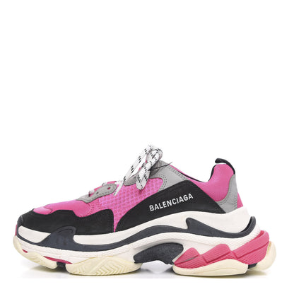 Balenciaga Fabric Mesh Womens Triple S Sneakers 39 Fluo Pink Grey White 1 of 7