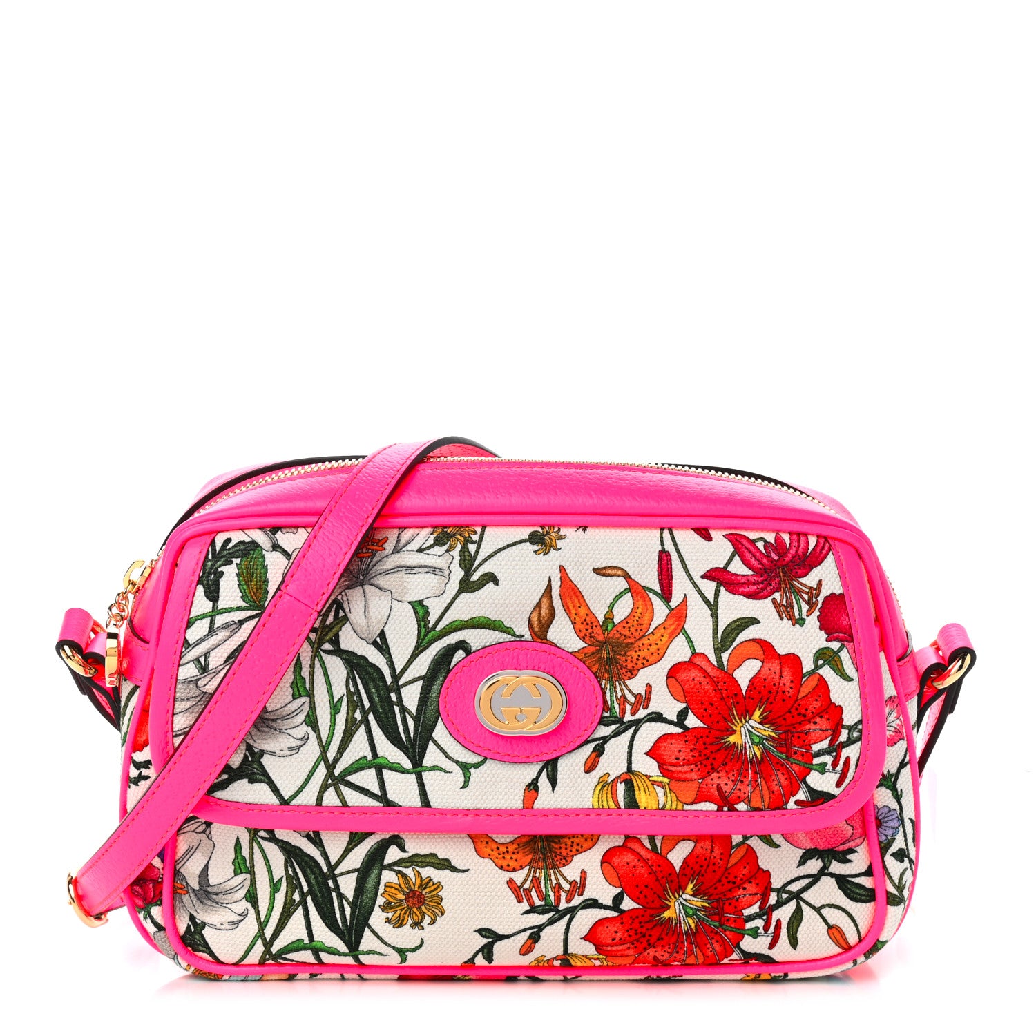 Gucci Canvas Flora Floral Shoulder Bag White Fuchsia Fluo 1 of 9
