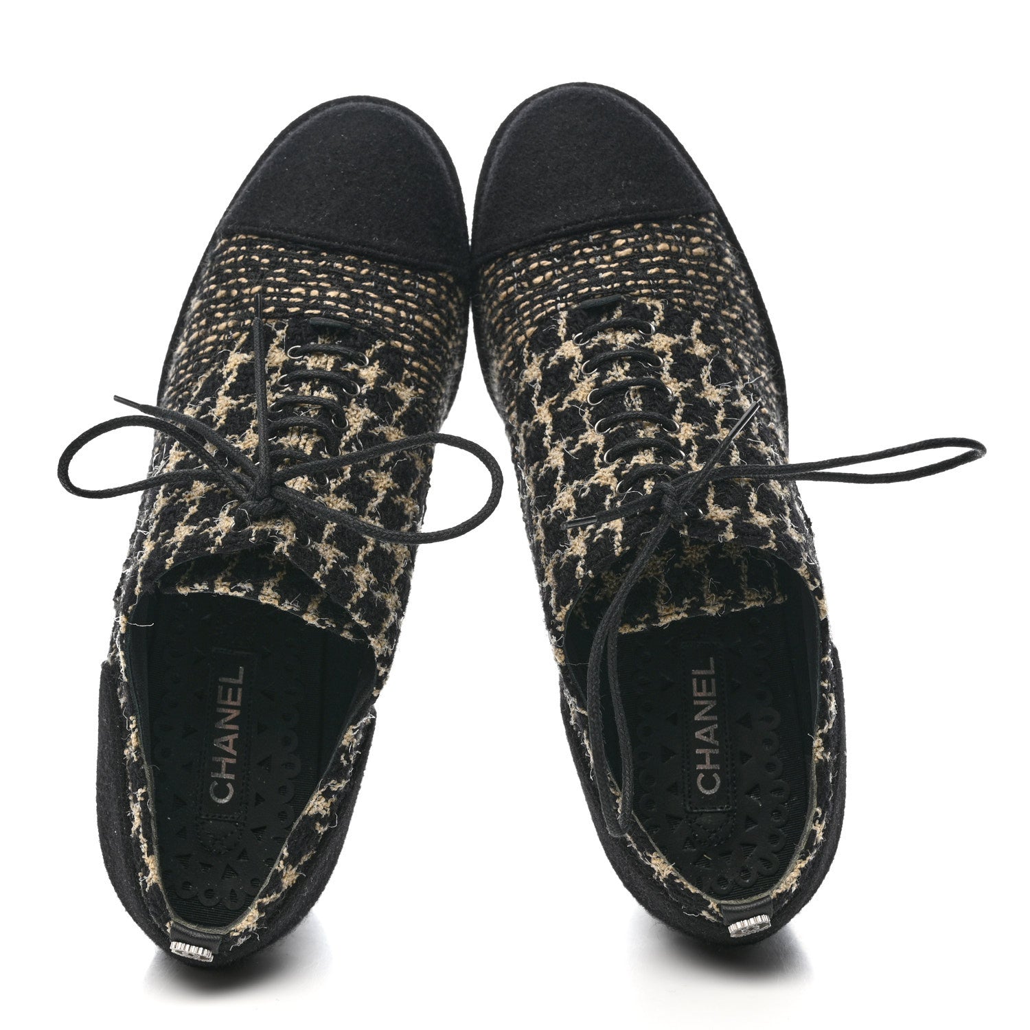 Chanel Tweed Lace Up Platform Oxfords 39 Black Multicolor 2 of 7