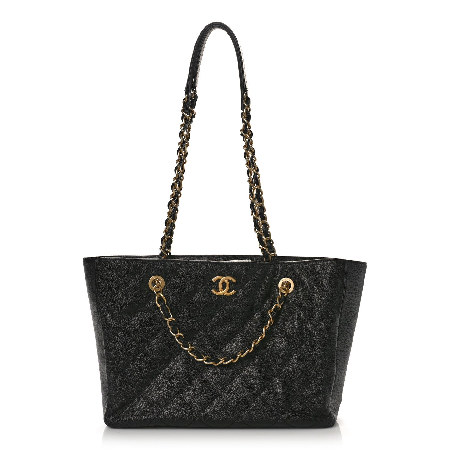 Caviar Quilted Small Shopping Tote Black