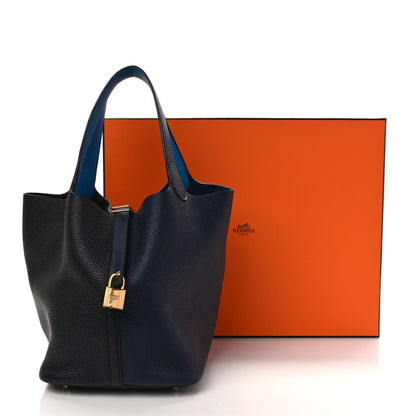 Hermes Taurillon Clemence Casaque Picotin Lock 22 MM Bleu Nuit Black Blue Frida 11 of 11
