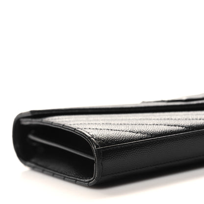 Saint Laurent Grain De Poudre Matelasse Chevron Monogram Monochrome Chain Wallet Black 9 of 11